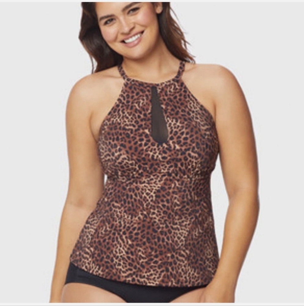 Ruby Ribbon Leopard Print Tankini Top